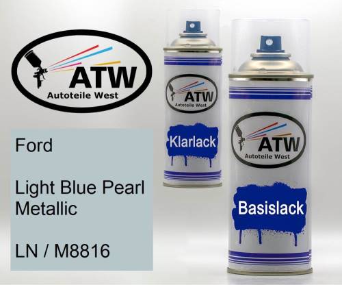 Ford, Light Blue Pearl Metallic, LN / M8816: 400ml Sprühdose + 400ml Klarlack - Set, von ATW Autoteile West.